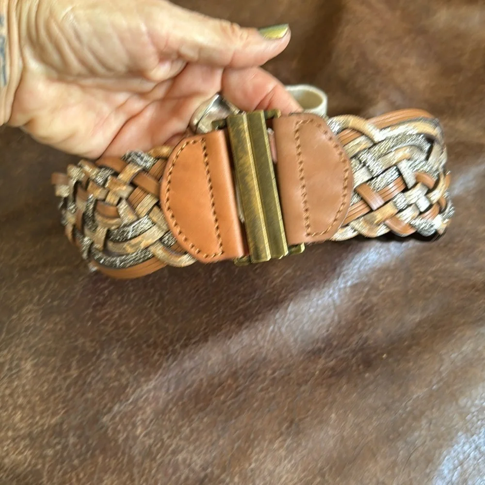 LIVE LOVE LOFT Metallic Leather Weave Waist Belt with elastic